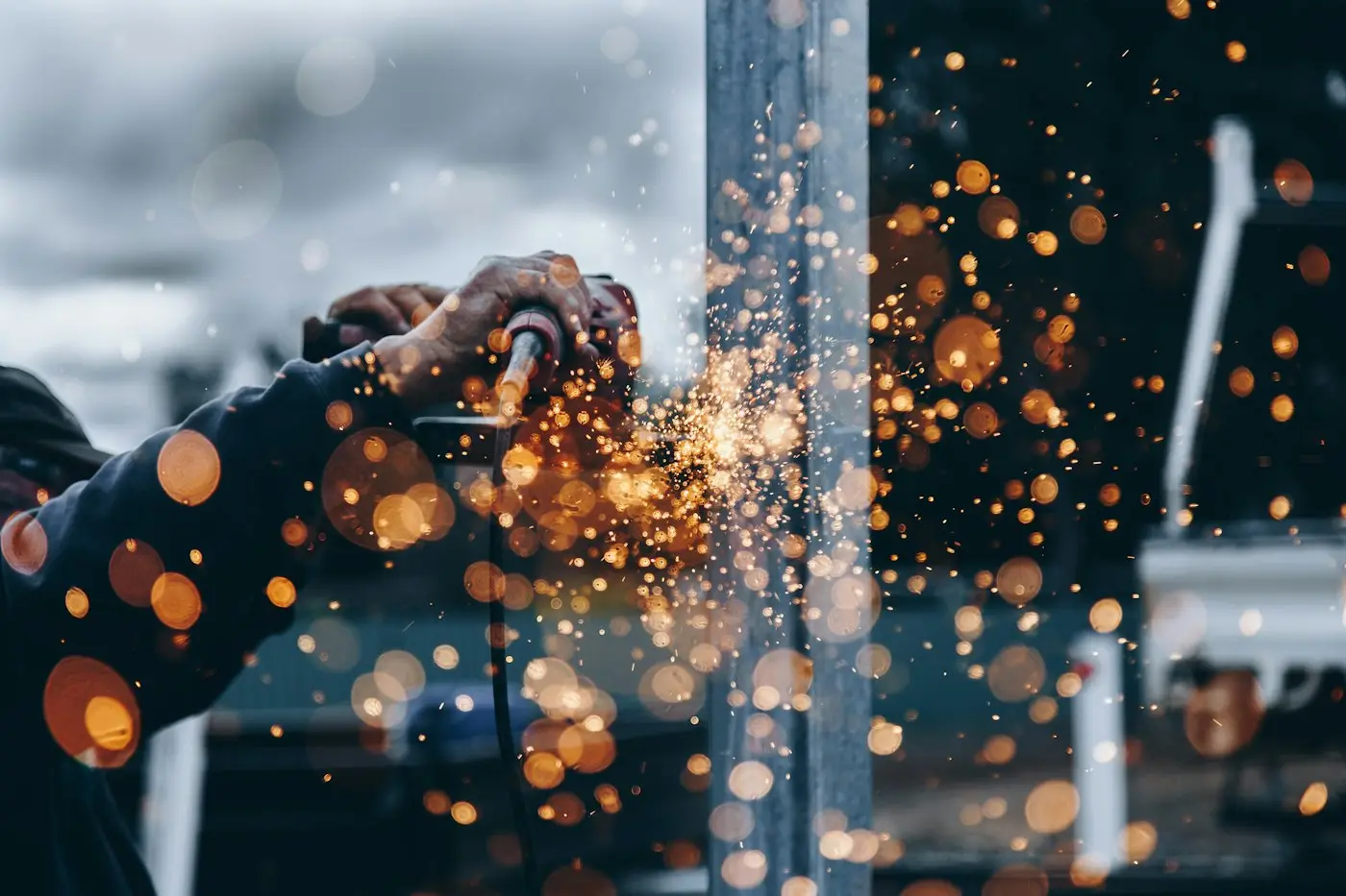 Industrial workshop with sparks