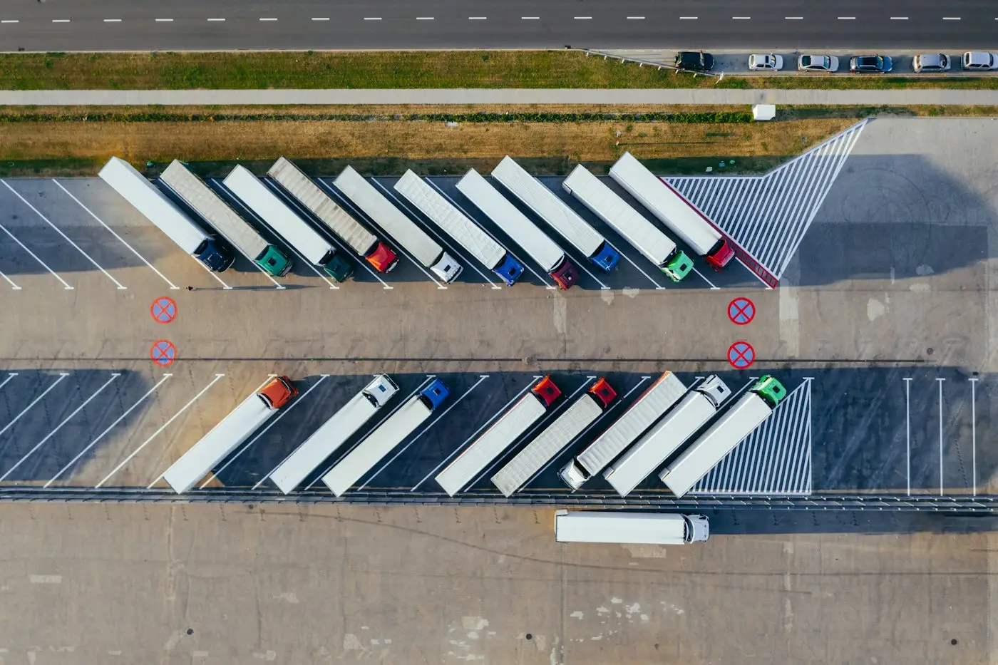 Aerial view of a truck yard