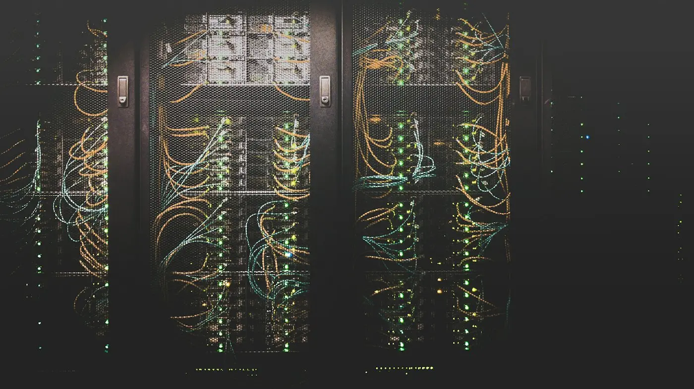 Rack of servers with cabling